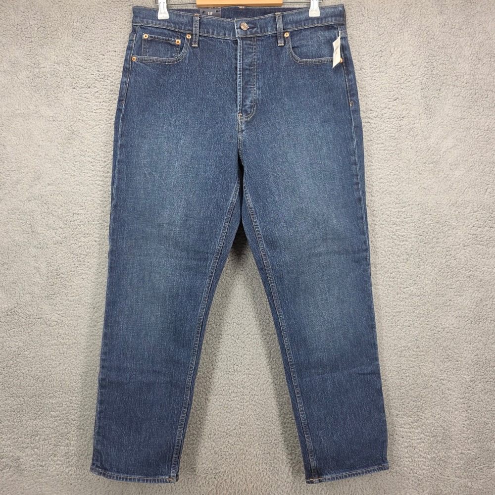 GAP Cheeky Straight High Rise Jeans Dark Wash Button Fly Women Size 14 32 Long